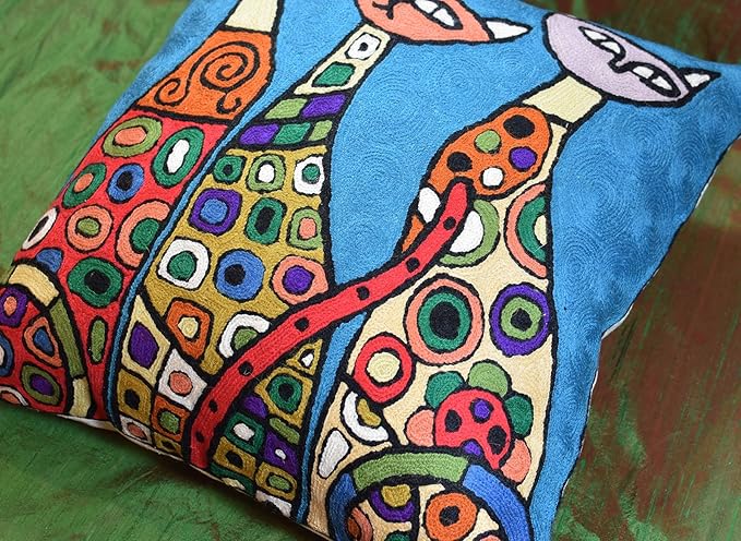 Turquoise Cat Pillow: Cute Kitties Abstract Sofa Cushion - Image 7
