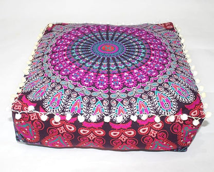 CRAFT KALA Pink Peacock Large Hippie Mandala Meditation Floor Ottoman Pillow - Image 9