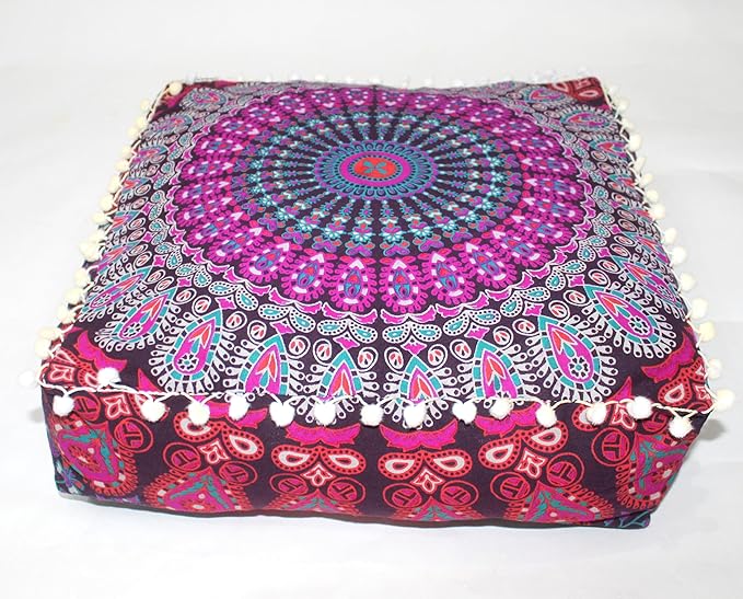 CRAFT KALA Pink Peacock Large Hippie Mandala Meditation Floor Ottoman Pillow - Image 6