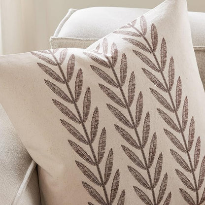 100% Cotton Farmhouse Leaves Throw Pillow Covers Set of 2, 16x16 Inch Chocolate - Image 2
