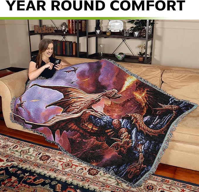 Pure Country Weavers Fire Dragon Woven Blanket by Anne Stokes - Image 3