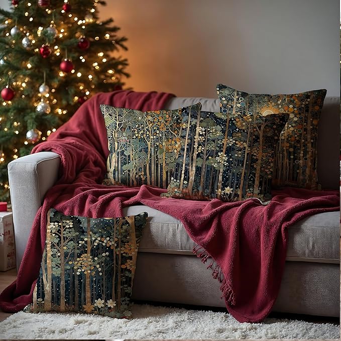 Rustic William Morris Inspired Autumn Forest Decor Throw Pillow Covers 18x18 - Image 3
