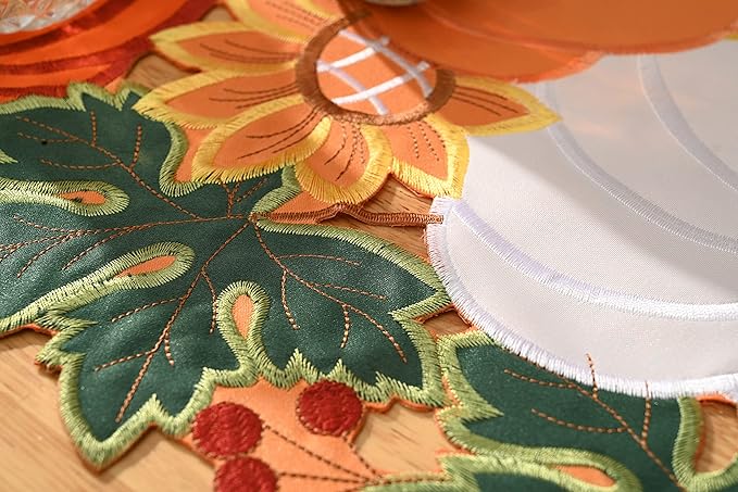 Thanksgiving Table Runner Embroidery Cutout Pumpkin Fall Table Runners Kitchen - Image 6