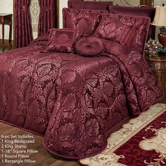 Touch of Class Camelot Luxury Bedding | Robust Burgundy | Matte Satin Damask on - Image 2