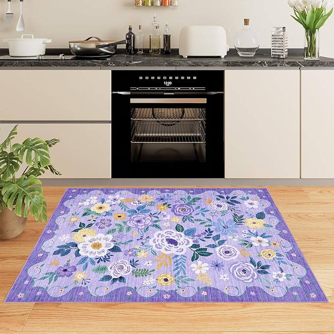 DUKINO 4x6 Area Rug, Lightweight Non Slip Washable Floral Rug, Indoor Low Pile - Image 3