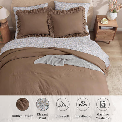 bloomhaven queen comforter set-7 pieces ruffle bedding with, front angle view