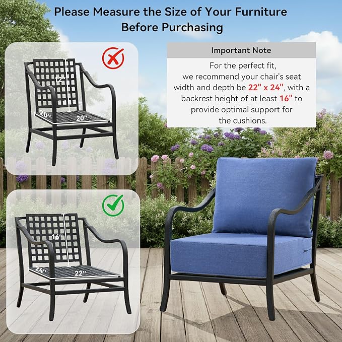 6" Thick Outdoor Cushions 22x24x6, 5-Set Deep Seat Patio Cushions - Image 7