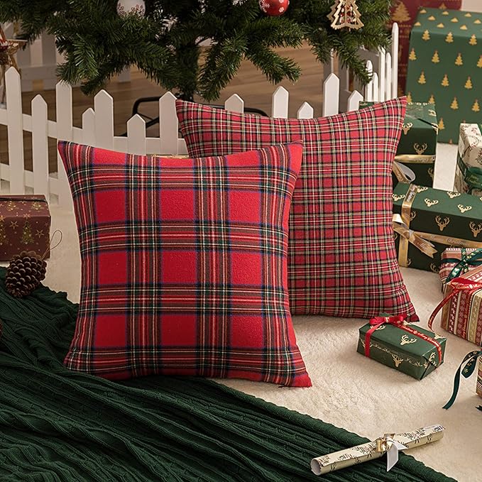 AQOTHES Pack of 2 Christmas Plaid Decorative Throw Pillow Covers Scottish - Image 4