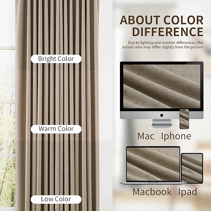 Pinch Pleat Linen 100% Blackout Curtains 108 Inches Long 2 Panels Set - Image 9