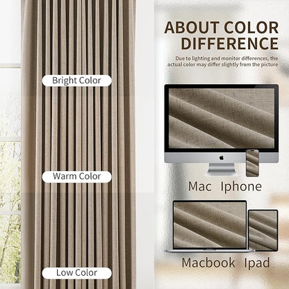 Pinch Pleat Linen 100% Blackout Curtains 108 Inches Long 2 Panels Set - Image 9