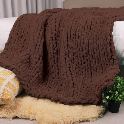 Carriediosa Chunky Knit Throw Blanket 50" X 60", 100% Hand Made Large Chenille by Carriediosa