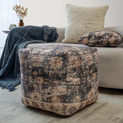 LR Home Vintage Floral Square Indoor Medium Pouf Ottoman by L.+R.+Resources%2C+Inc.