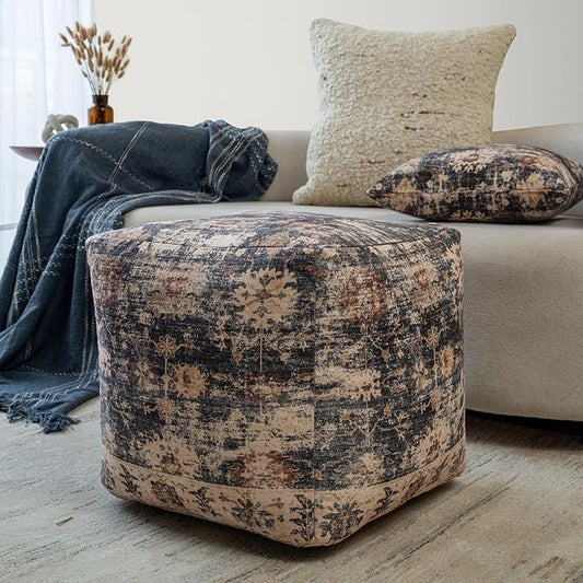 LR Home Vintage Floral Square Indoor Medium Pouf Ottoman by L.+R.+Resources%2C+Inc.