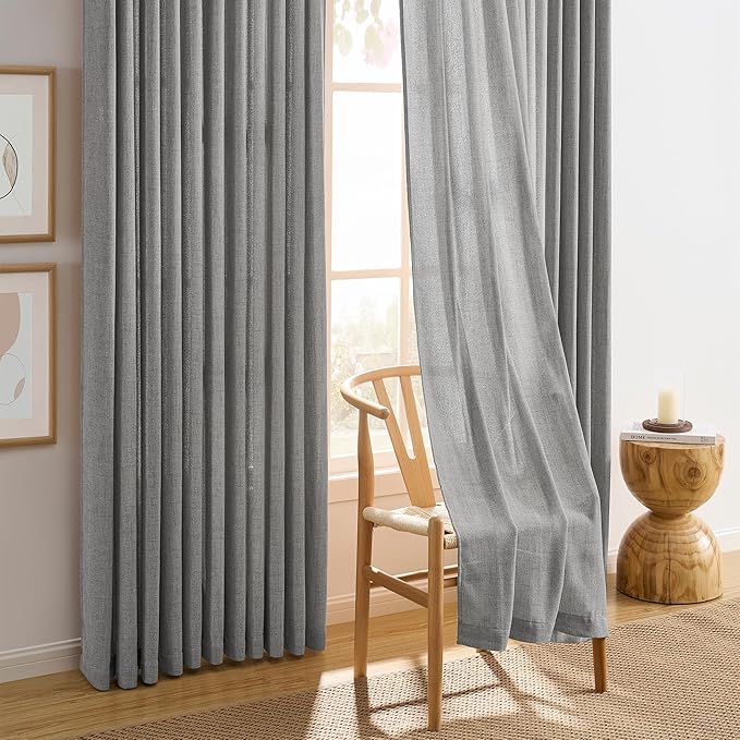 Grey Pinch Pleated Curtains 90 Inches Long 2 Panels, Soft Linen Textured Window - Image 5