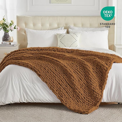 Carriediosa Chunky Knit Throw Blanket 50" X 60", 100% Hand Made Large Chenille - Image 4