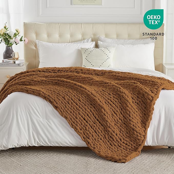 Carriediosa Chunky Knit Throw Blanket 60" X 80" Twin, 100% Hand Made Large - Image 4