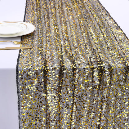 Black Gold Sequin Table Runner Rectangular Glitter Halloween Party Reusable