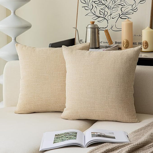 Kevin Textile Textural Faux Linen Throw Pillow Covers Shams by KevinTextile