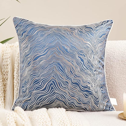 Avigers 20 x 20 Inch Square Navy Blue Silver Gold Abstract Striped Embroidery by Avigers