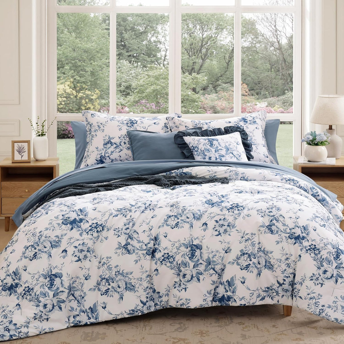 bloomhaven full size comforter sets-7 pieces blue floral, main product view