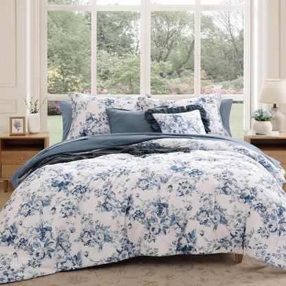 bloomhaven full size comforter sets-7 pieces blue floral, main product view