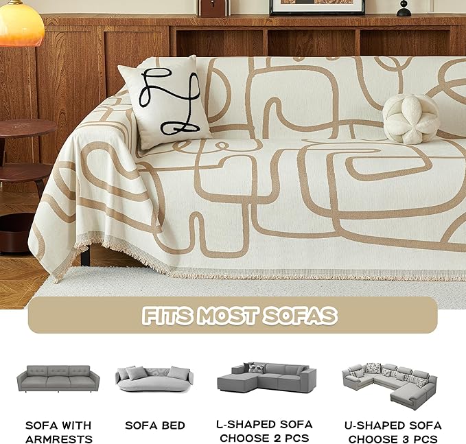 MEETSKY Washable Sofa Cover Boho Geometric Line Chenille Couch Cover - Image 6