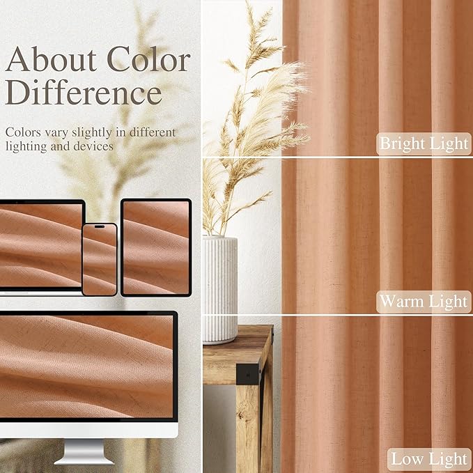 Nanspring Peach Quartz Boho Style Linen Blend Drapes 84 Inch Long 2 Panels Set - Image 3