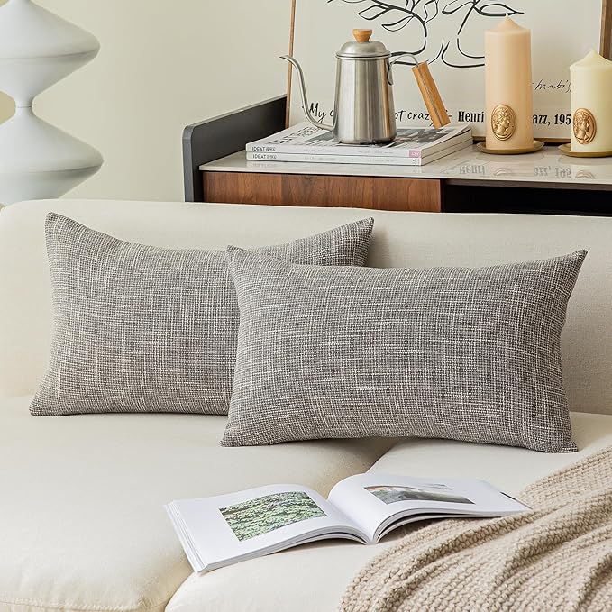 Kevin Textile Set of 2 Lumbar Throw Cover Handmade Faux Linen Cushion Case Soft by KevinTextile