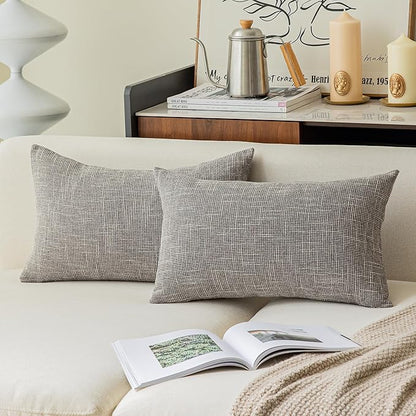 Kevin Textile Set of 2 Lumbar Throw Cover Handmade Faux Linen Cushion Case Soft by KevinTextile