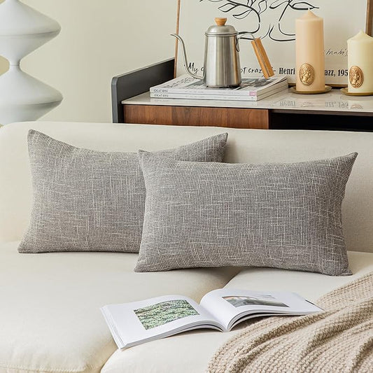 Kevin Textile Set of 2 Lumbar Throw Cover Handmade Faux Linen Cushion Case Soft by KevinTextile