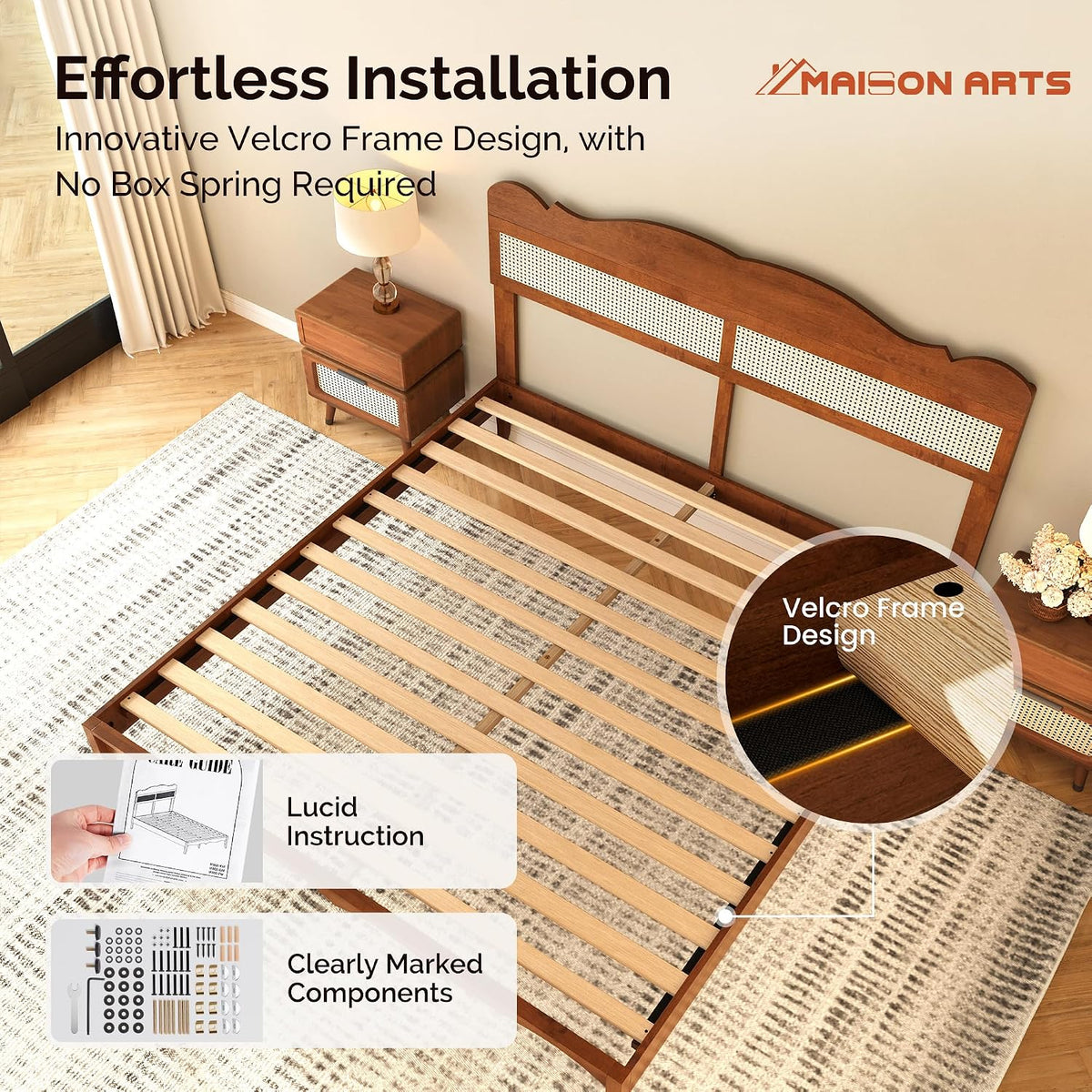 maison arts king size bed frame with adjustable on a desk or shelf