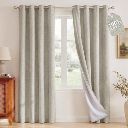 nicetown beige linen blackout curtains 84 inches long shown in use