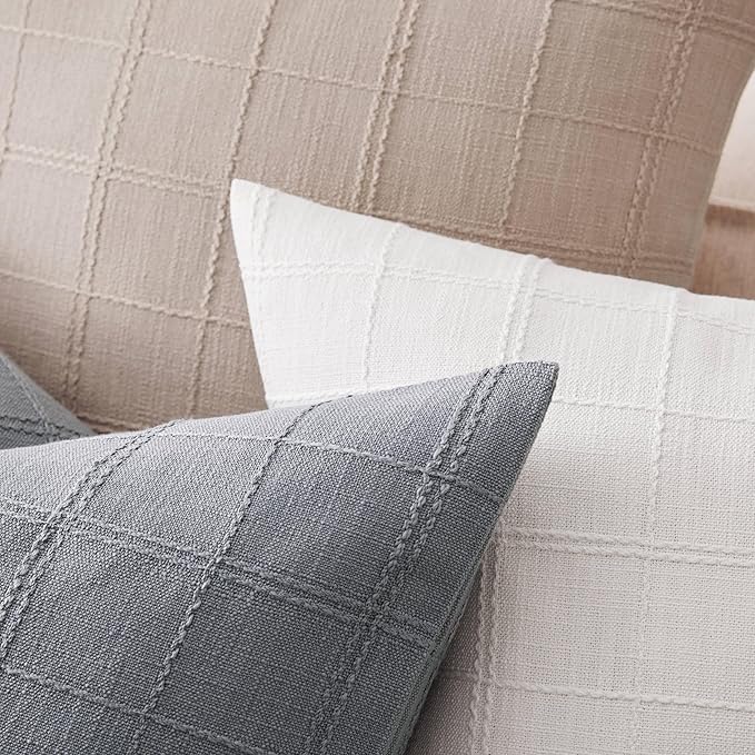 ZeeMart Linen Checked Throw Pillow Covers Set of 2, 20x20 Inch Allover Grid - Image 3