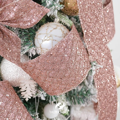 HUIHUANG Rose Gold Christmas Ribbon 4 inch Rose Gold Glitter Wired Ribbon - Image 6