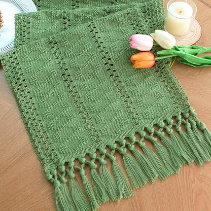 FEXIA Green Table Runner with Tassels by FEXIA