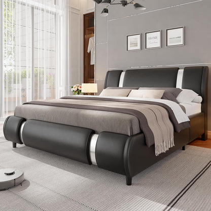keyluv modern queen size bed frame with mirror, main product view