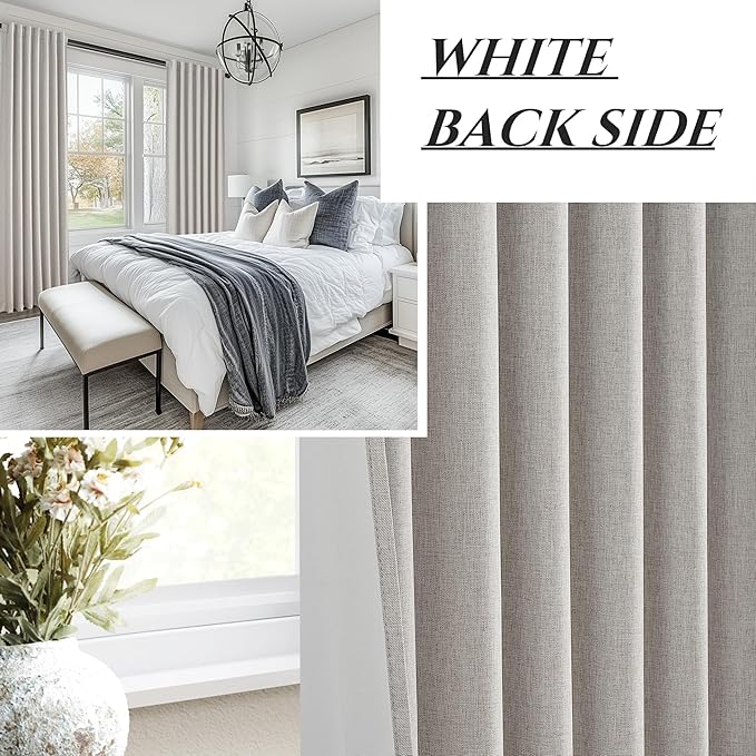 Pleat Linen Blend Room Darkening Curtains 84 Inch Length 2 Panels Set - Image 7