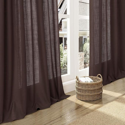 Coffee Linen Blend Drapes 84 Inch Length 2 Panels Set Back Tab Rod Pocket Light - Image 5