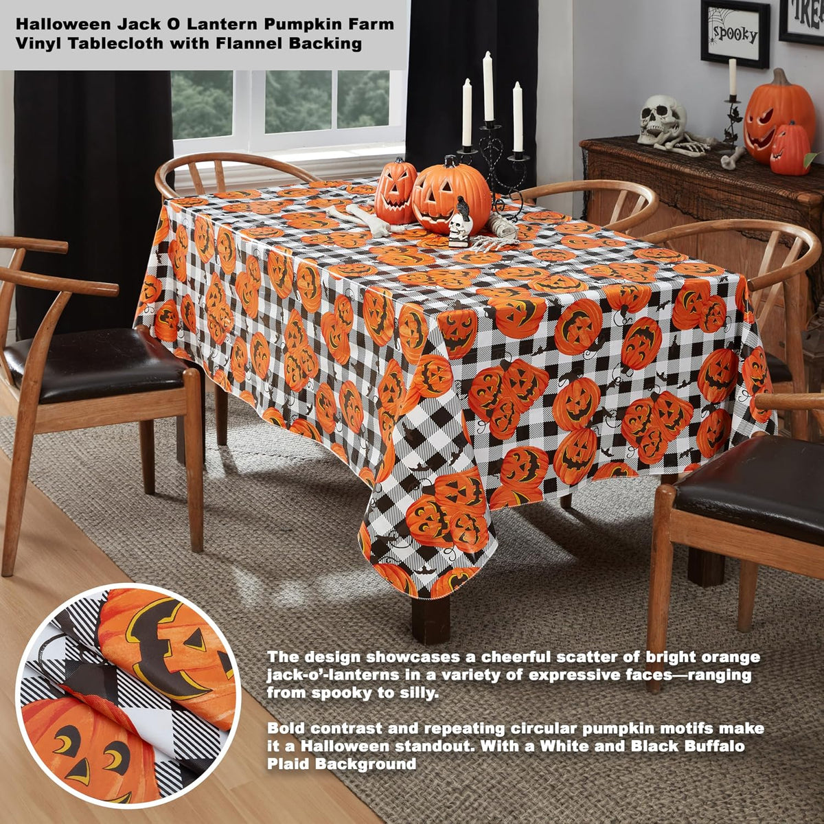 Newbridge Halloween Jack O’ Lantern 60x120 Inch Rectangle Vinyl Tablecloth