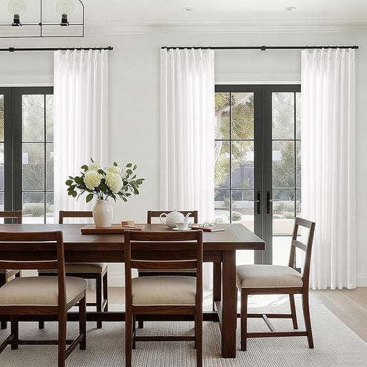 Ivory White Pinch Pleated 90 Inch Curtains by DUKIYO