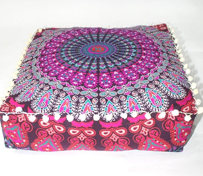CRAFT KALA Pink Peacock Large Hippie Mandala Meditation Floor Ottoman Pillow - Image 9