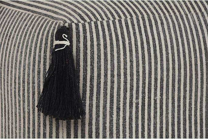 LR Home Handmade Contemporary Striped Gray/Ivory Cotton Pouf Ottoman - Image 4