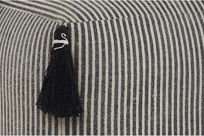 LR Home Handmade Contemporary Striped Gray/Ivory Cotton Pouf Ottoman - Image 4