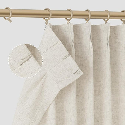 Cream Beige Pinch Pleat Linen Curtains 90 Inch Length 2 Panels Set - Image 3