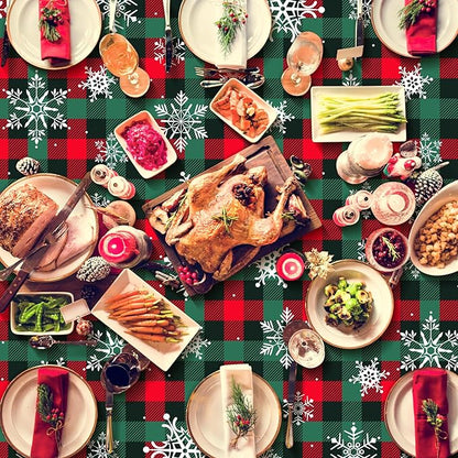 6Pcs Christmas Buffalo Plaid Snowflake Party Tablecloths Decorations, Plastic - Image 8