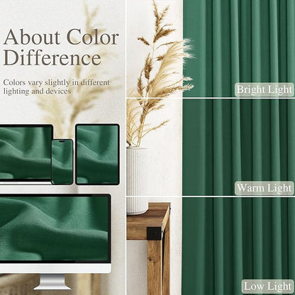 Nanspring Dark Green Linen Curtains 96 Inches Long 2 Panels Set - Image 3