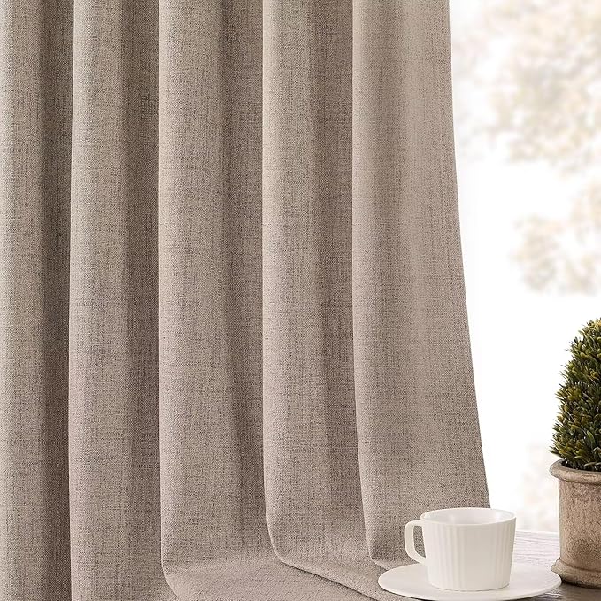CUCRAF Natural Linen 100% Blackout Curtains 96 Inch Length 2 Panels Set - Image 7