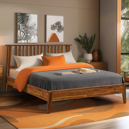 acacia kaylin bed frame with headboard solid wood, close-up detail