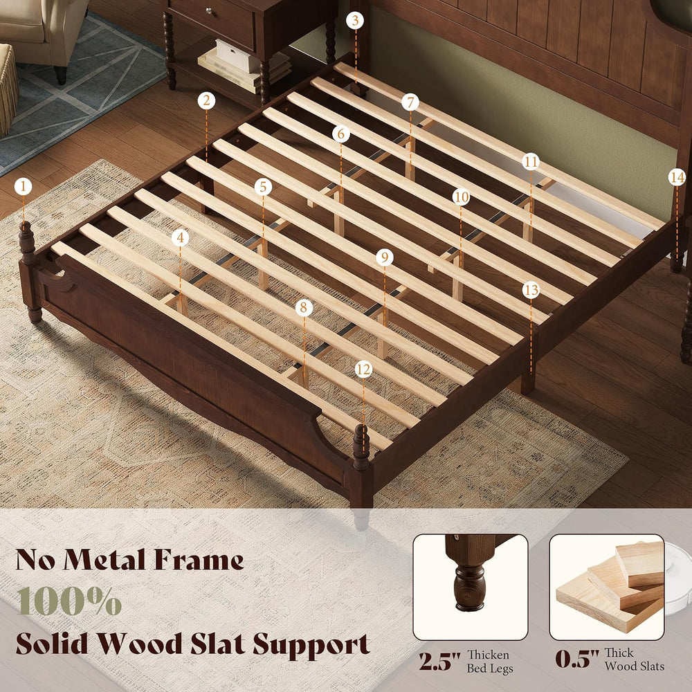 AMERLIFE Queen Solid Wood Poster Bed with Arched Headboard, Dark Walnut