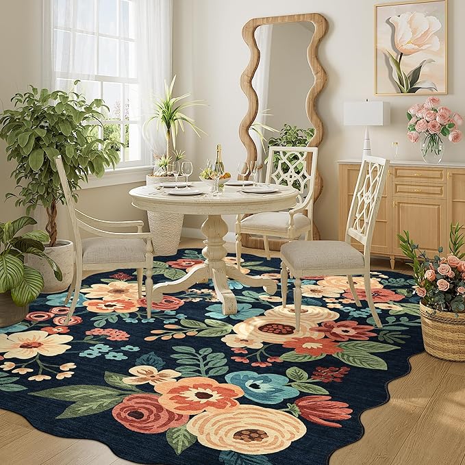 DUKINO 5x7 Area Rug, Floral Washable Rugs - Image 8